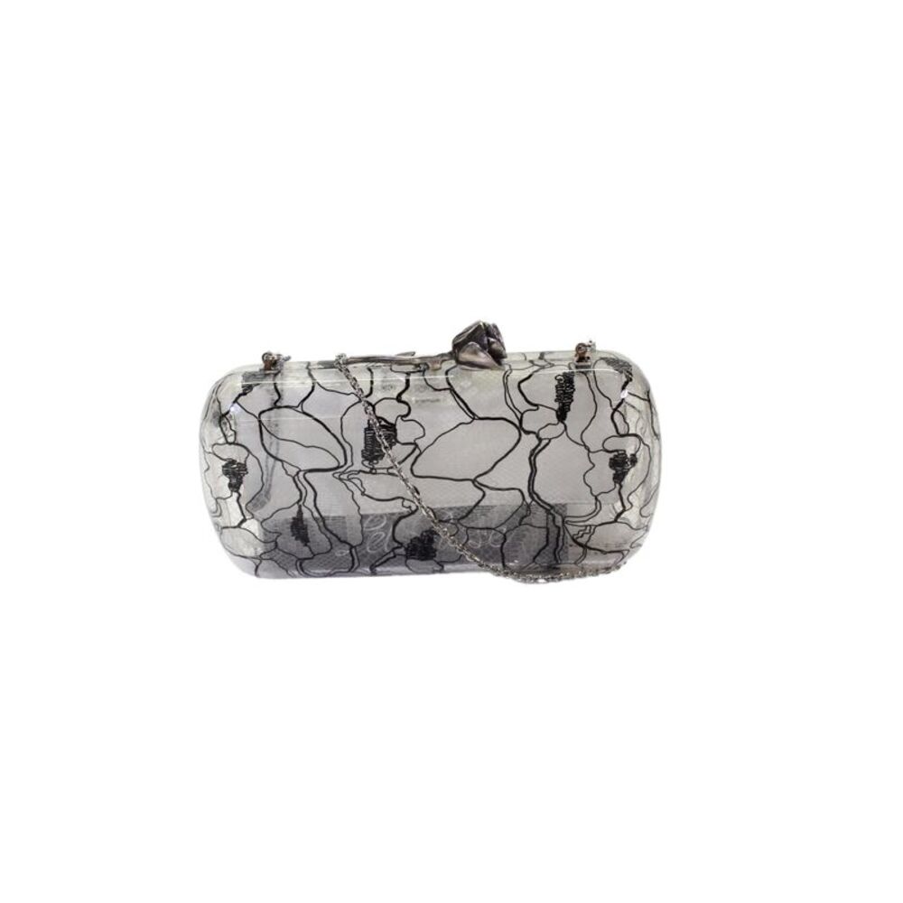Lela Rose Womens Floral Print Rounded Rectangle Minaudiere Handbag Clear Black